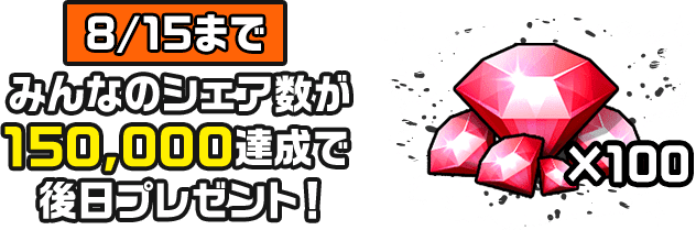 8/15まで みんなのシェア数が150,000達成で後日プレゼント！
